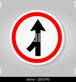 Merge Join Way Left Traffic Road Sign Isolate On White Background,Vector Illustration Stock Vector
