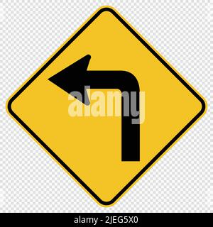 Turn Left Traffic Road Sign on transparent background,vector illustration Stock Vector