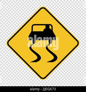 Slippery road sign sign on transparent background,vector illustration Stock Vector