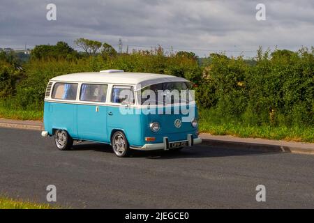 1972 70s seventies VW Volkswagen  Type 2 Bay window Campervan 1598cc vintage RV; en-route to Hoghton Tower for the Supercar Summer Showtime car meet which is organised by Great British Motor Shows in Preston, UK Stock Photo