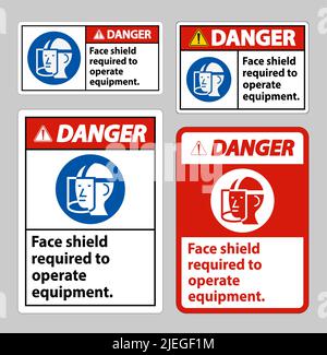 Danger Sign Face Shield Required to Operate Equipment Stock Vector