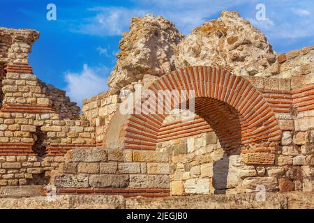 Nesebar, Nessebar in Bulgaria ruins of the ancient wall around the town and blue sky Stock Photo