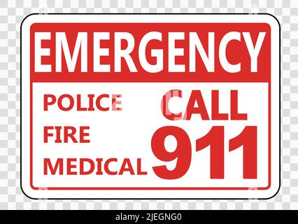 Emergency Call 911 Sign on transparent background,vector illustration Stock Vector