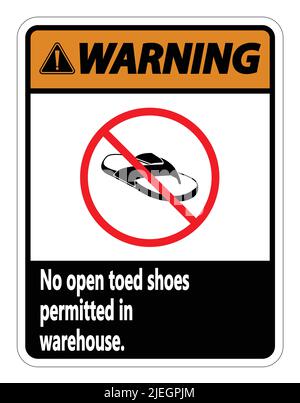 Warning No Open Toed Shoes Sign on white background,vector illustration Stock Vector