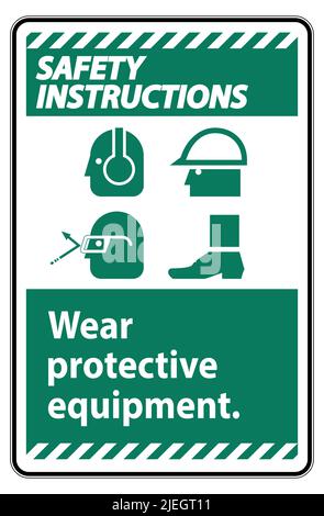 Safety Instructions Sign Wear Protective Equipment,With PPE Symbols on White Background,Vector Illustration Stock Vector