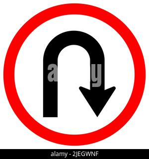 U-Turn Left Traffic Road Sign Isolate On White Background,Vector Illustration EPS.10 Stock Vector