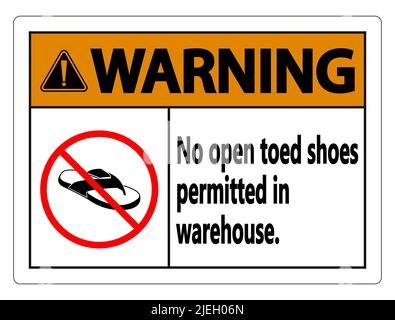 Warning No Open Toed Shoes Sign on white background,vector illustration Stock Vector