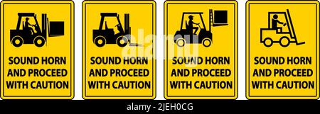 Sound Horn Proceed With Caution Label Sign On White Background Stock Vector