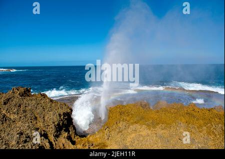 Blow holes bei Carnarvon, Australien, Wasserfontäne, Schlaglöcher, Stock Photo