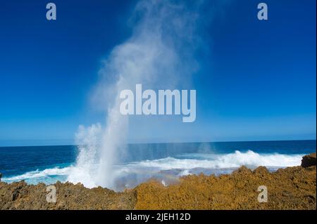 Blow holes bei Carnarvon, Australien, Wasserfontäne, Schlaglöcher, Stock Photo