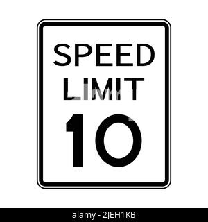 USA Road Traffic Transportation Sign: Speed Limit 10 On White Background Stock Vector