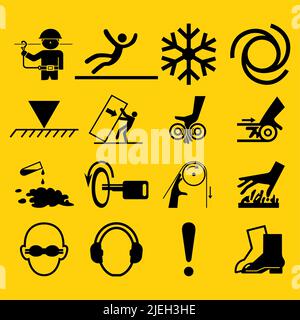 Warning signs,industrial hazards icon labels Sign Stock Vector