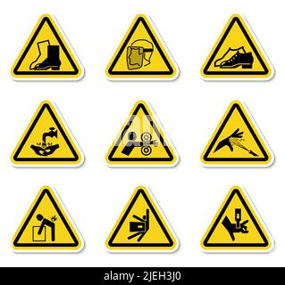 Triangular Warning Hazard Symbols labels On White Background Stock Vector