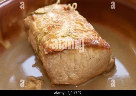 roast chinese pork loin ina ceramic bowl Stock Photo