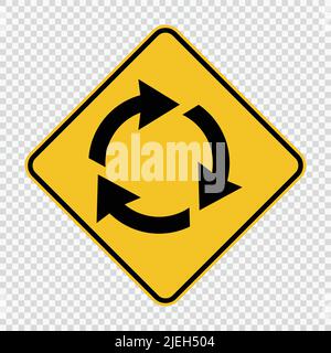 Roundabout ahead sign on transparent background,vector illustration Stock Vector