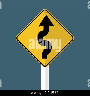 Winding Traffic Road Sign isolated on grey sky background,vector illustration EPS 10 Stock Vector