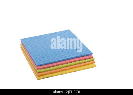 Set of sponge wipes for cleaning on a white background. Cleaning wipes. Cellulose sponges. Cleaning concept Stock Photo