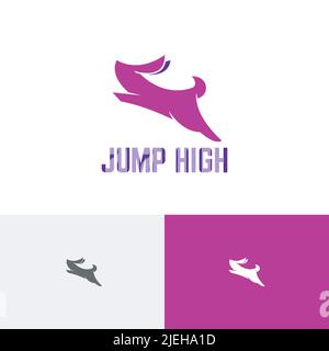Bunny Rabbit Hare Run Jump High Silhouette Logo Stock Vector