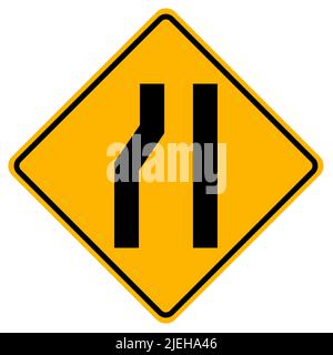 Warning signs Road narrows on left side on white background Stock Vector