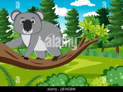 Koalas in the forest background illustration Stock Vector