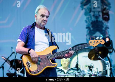 ITALY, STUPINIGI, JUNE 27TH 2022: Guy Pratt, bassist of the English rock band “Nick Mason's Saucerful of Secrets” performing live on stage the early music of Pink Floyd Stock Photo