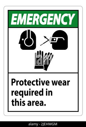 Emergency Sign Wear Protective Equipment In This Area With PPE Symbols Stock Vector