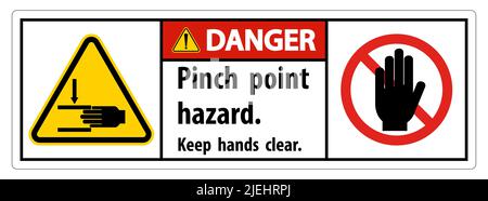 Danger Pinch Point Hazard,Keep Hands Clear Symbol Sign Isolate on White Background,Vector Illustration Stock Vector