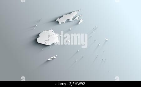 Country Political Geographical Map of Fiji with Provinces with Shadows Stock Photo