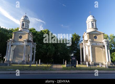 Mistley Towers, Essex, the remaining parts of a large Georgian church designed by Robert Adam. Stock Photo