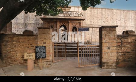 Entrance gate to Jama Masjid, Mosque, 15th Century Mosque, Chanderi, Madhya Pradesh, India. Only Mosque without minarets in India Stock Photo