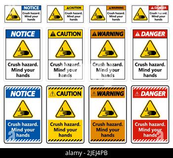 Warning Crush hazard Mind your hands Sign Stock Vector