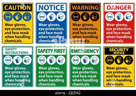 Wear Gloves, Eye Protection, And Face Mask Sign Isolate On White Background,Vector Illustration EPS.10 Stock Vector