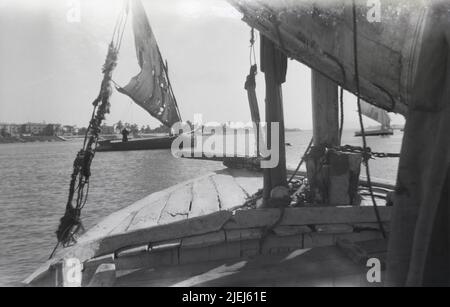 Egypt Luxor Upper Egypt Antiquities 1948 1940s B&W Felucca boats on the Nile Stock Photo
