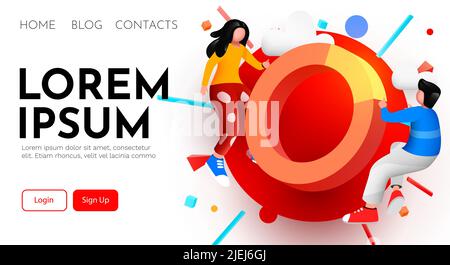 People interacting with charts and analysing statistics and data. Vector illustration Stock Vector
