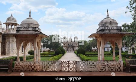 View of Scindia Chhatris from entrance gate, Shivpuri, Madhya Pradesh, India. Stock Photo