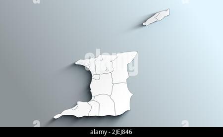 Country Political Geographical Map of Trinidad and Tobago with Regions with Shadows Stock Photo