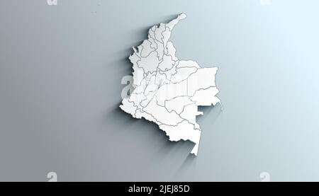 Country Political Geographical Map of Colombia with Departments with Shadows Stock Photo