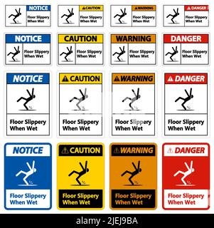 Warning Slippery When Wet Sign on white background Stock Vector