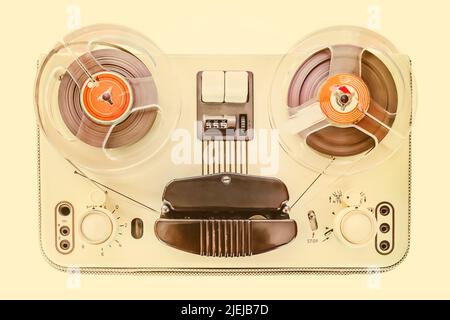 Retro styled sepia image of a vintage tape recorder from the sixties Stock Photo