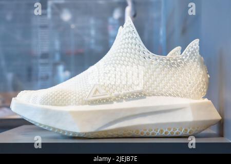 Essen, Germany - June 21, 2022: Side view of a Peak 3D Sphere running shoe, which is fully 3D printed and 100% recyclable in Essen, Germany Stock Photo
