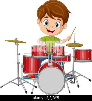 Cartoon little boy playing a drum Stock Vector