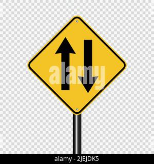 Two way traffic ahead sign on transparent background,vector illustration Stock Vector