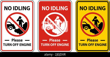 No Idling Turn Off Engine Sign On White Background Stock Vector