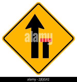 Warning signs Right lane ends on white background Stock Vector