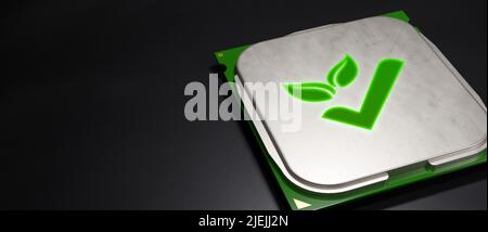 Eco Friendly Guarantee glowing CPU Processor banner background 3d Stock Photo