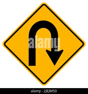 Warning traffic signs Hairpin curve to right on white background Stock Vector