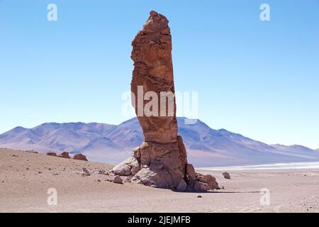 Geological monolith close to Salar the Tara in the Los Flamencos National Reserve, Chile. It is an impressiv volcanic column modified by erosion at 48 Stock Photo