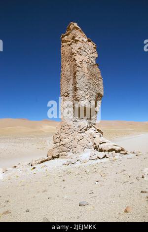 Geological monolith close to Salar the Tara in the Los Flamencos National Reserve, Chile. It is an impressiv volcanic column modified by erosion at 48 Stock Photo