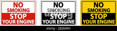 No Smoking Stop Your Engine Sign On White Background Stock Vector