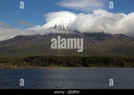 The 2652 metre tall Osorno Volcano, a conical stratovolcano, in ...